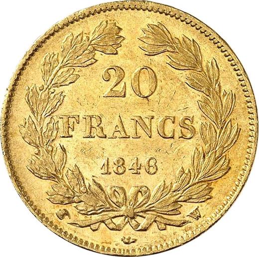 Reverse 20 Francs 1846 W "Type 1832-1848" Lille - Gold Coin Value - France, Louis Philippe I
