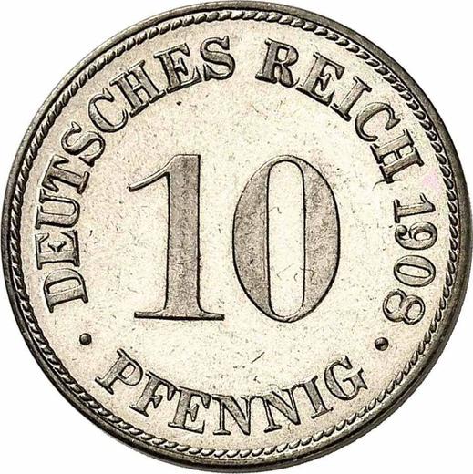 Аверс монеты - 10 пфеннигов 1908 года D "Тип 1890-1916" - цена  монеты - Германия, Германская Империя