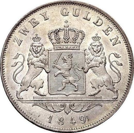 Реверс монеты - 2 гульдена 1849 года - цена серебряной монеты - Гессен-Дармштадт, Людвиг III