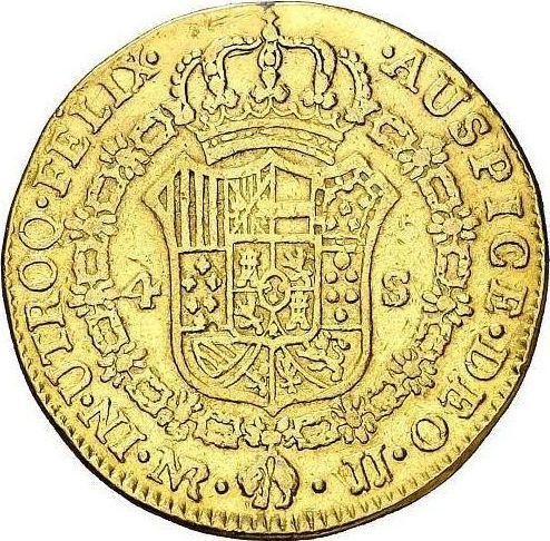 Реверс монеты - 4 эскудо 1789 года NR JJ - цена золотой монеты - Колумбия, Карл IV