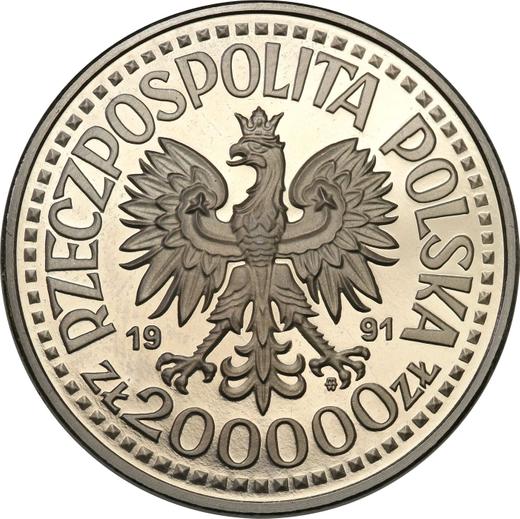 Аверс монеты - Пробные 200000 злотых 1991 года MW ET "Иоанн Павел II" Никель - цена  монеты - Польша, III Республика до деноминации