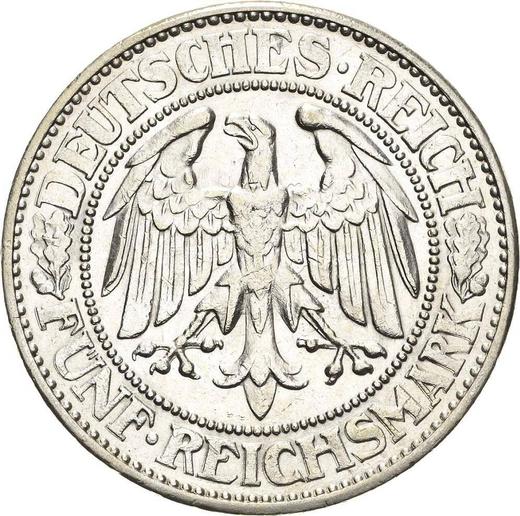 Аверс монеты - 5 рейхсмарок 1932 года E "Дуб" - цена серебряной монеты - Германия, Bеймарская республика