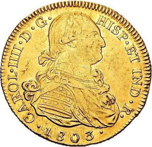 Obverse 8 Escudos 1803 P JF - Gold Coin Value - Colombia, Charles IV