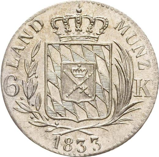 Rewers monety - 6 krajcarów 1833 - cena srebrnej monety - Bawaria, Ludwik I