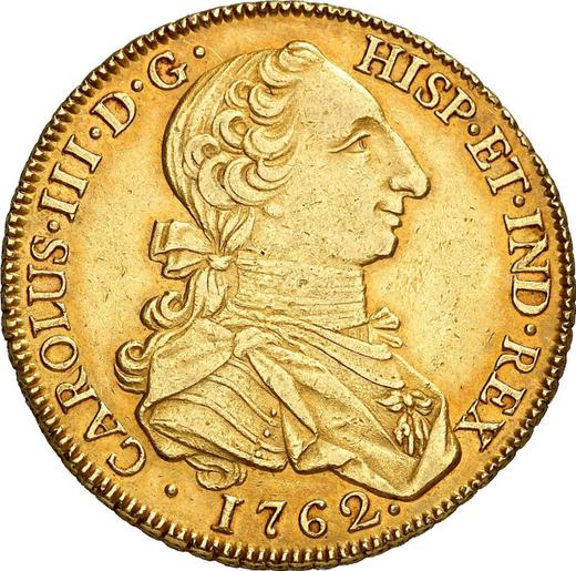 Аверс монеты - 8 эскудо 1762 года Mo MM - цена золотой монеты - Мексика, Карл III