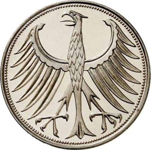 Реверс монеты - 5 марок 1958 года G - цена серебряной монеты - Германия, ФРГ