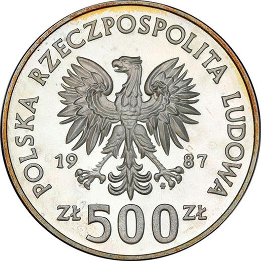 Awers monety - 500 złotych 1987 MW TT "Mistrzostwa Europy w Piłce Nożnej 1988" Srebro - cena srebrnej monety - Polska, PRL