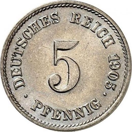 Аверс монеты - 5 пфеннигов 1905 года J "Тип 1890-1915" - цена  монеты - Германия, Германская Империя