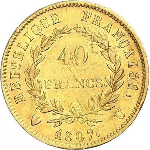 Reverse 40 Francs 1807 U "Type 1806-1807" Turin - France, Napoleon I