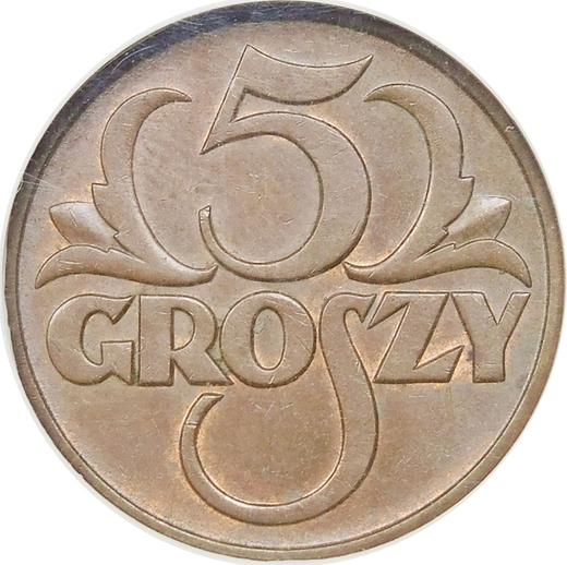 Реверс монеты - 5 грошей 1937 года WJ - цена  монеты - Польша, II Республика