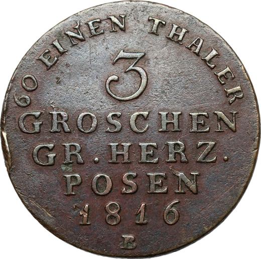 Revers 3 Grosze 1816 B "Grossherzogtum Posen" - Münze Wert - Polen, Preußische Herrschaft