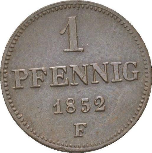 Реверс монеты - 1 пфенниг 1852 года F - цена  монеты - Саксония-Альбертина, Фридрих Август II