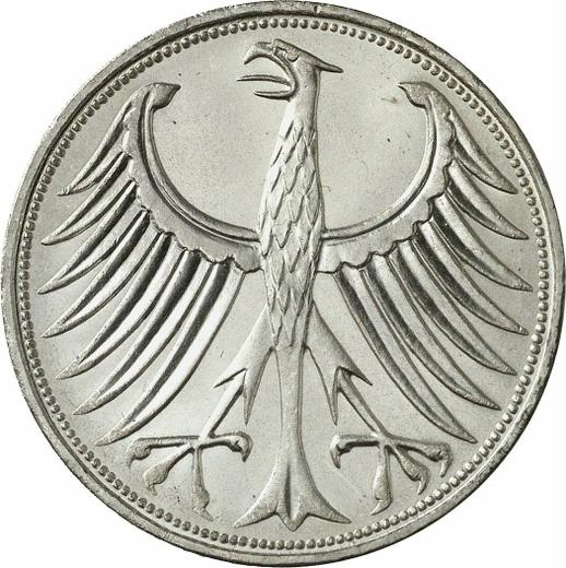 Реверс монеты - 5 марок 1970 года J - цена серебряной монеты - Германия, ФРГ