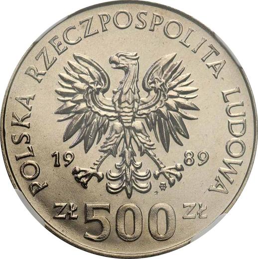 Obverse 500 Zlotych 1989 MW AWB "Wladysław II Jagiello" Nickel - Silver Coin Value - Poland, Peoples Republic