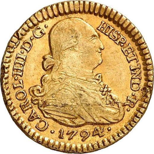 Awers monety - 1 escudo 1794 P JF - cena złotej monety - Kolumbia, Karol IV