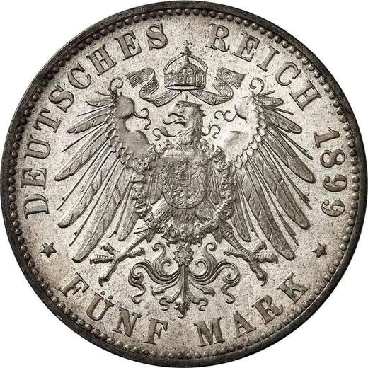Reverso 5 marcos 1899 F "Würtenberg" - valor de la moneda de plata - Alemania, Imperio alemán
