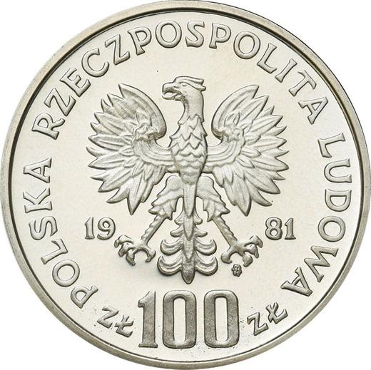 Аверс монеты - Пробные 100 злотых 1981 года MW "Кони" Серебро - цена серебряной монеты - Польша, Народная Республика