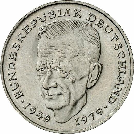 Аверс монеты - 2 марки 1982 года F "Курт Шумахер" - цена  монеты - Германия, ФРГ
