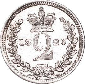 Reverso 2 peniques 1826 "Maundy" - valor de la moneda de plata - Gran Bretaña, Jorge IV