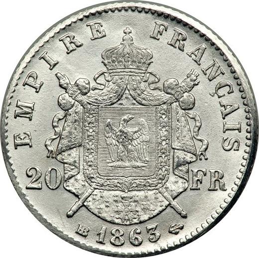 Реверс монеты - 20 франков 1863 года BB "Тип 1861-1870" Страсбург Платина - цена платиновой монеты - Франция, Наполеон III
