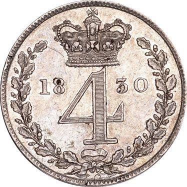Reverso 4 peniques (Groat) 1830 "Maundy" - valor de la moneda de plata - Gran Bretaña, Jorge IV