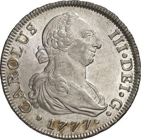 Аверс монеты - 8 реалов 1777 года S CF - цена серебряной монеты - Испания, Карл III