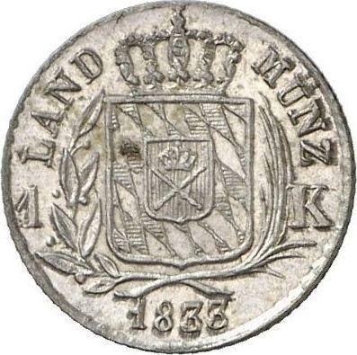 Реверс монеты - 1 крейцер 1833 года - цена серебряной монеты - Бавария, Людвиг I