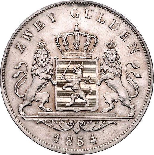 Rewers monety - 2 guldeny 1854 - cena srebrnej monety - Hesja-Darmstadt, Ludwik III