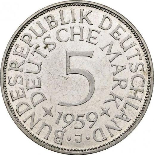 Аверс монеты - 5 марок 1959 года J - цена серебряной монеты - Германия, ФРГ