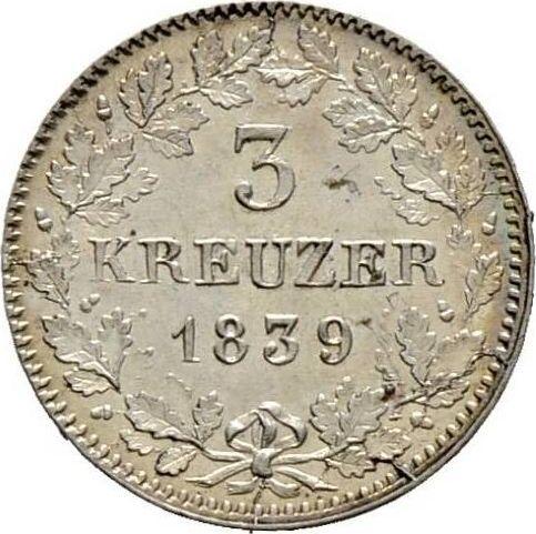 Reverso 3 kreuzers 1839 - valor de la moneda de plata - Wurtemberg, Guillermo I