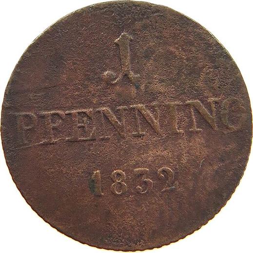 Реверс монеты - 1 пфенниг 1832 года - цена  монеты - Бавария, Людвиг I