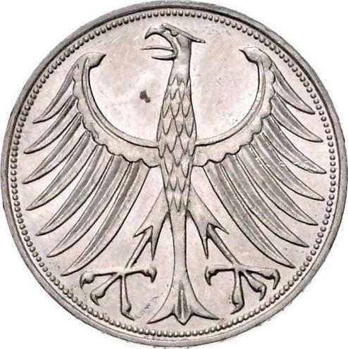 Реверс монеты - 5 марок 1956 года F - цена серебряной монеты - Германия, ФРГ