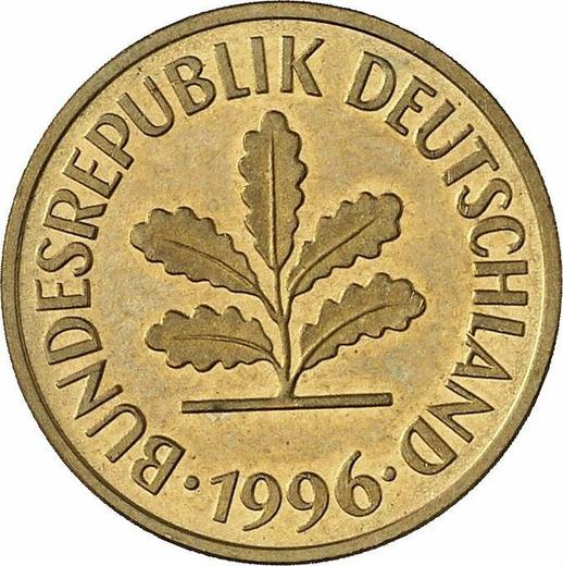 Реверс монеты - 5 пфеннигов 1996 года G - цена  монеты - Германия, ФРГ
