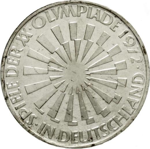 Аверс монеты - 10 марок 1972 года "XX летние Олимпийские игры" Двойная надпись на гурте - цена серебряной монеты - Германия, ФРГ
