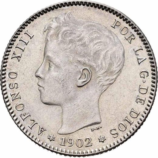 Аверс монеты - 1 песета 1902 года SMV - цена серебряной монеты - Испания, Альфонсо XIII