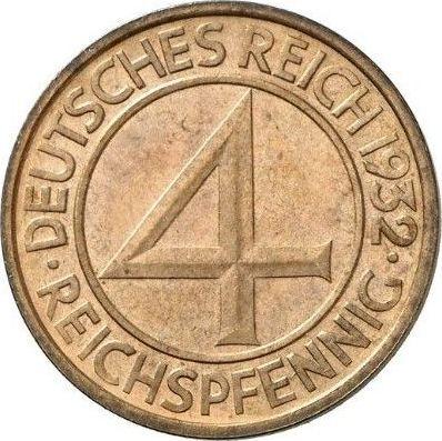 Реверс монеты - 4 рейхспфеннига 1932 года G - цена  монеты - Германия, Bеймарская республика