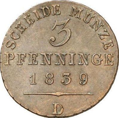 Reverso 3 Pfennige 1839 D - valor de la moneda  - Prusia, Federico Guillermo III
