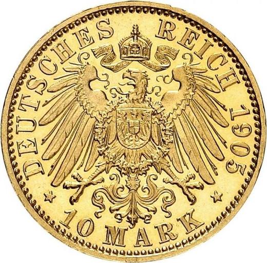 Reverso 10 marcos 1905 A "Mecklemburgo Vorpommern Strelitz" - valor de la moneda de oro - Alemania, Imperio alemán
