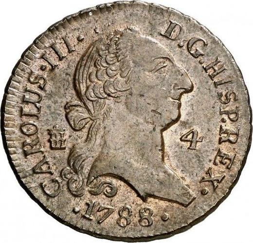 Anverso 4 maravedíes 1788 - valor de la moneda  - España, Carlos III