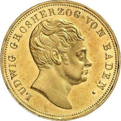 Аверс монеты - 10 гульденов 1823 года - цена золотой монеты - Баден, Людвиг I