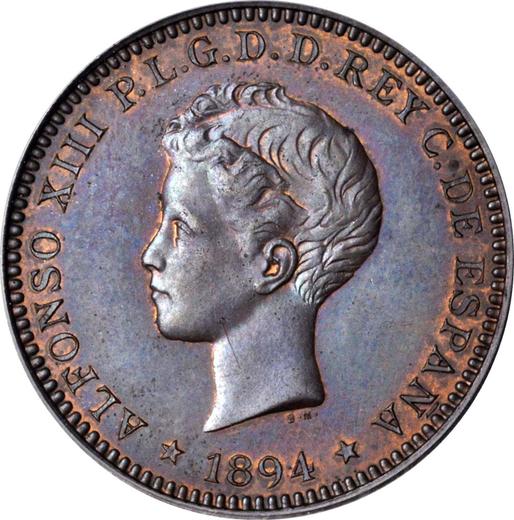 Аверс монеты - Пробные 2 сентаво 1894 года - цена  монеты - Филиппины, Альфонсо XIII