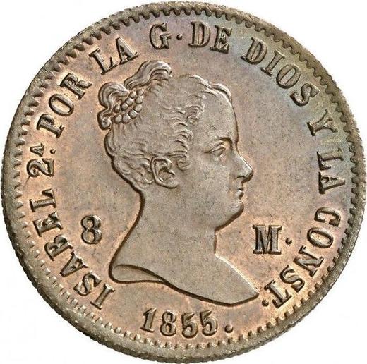 Anverso 8 maravedíes 1855 Ba "Valor nominal sobre el reverso" - valor de la moneda  - España, Isabel II
