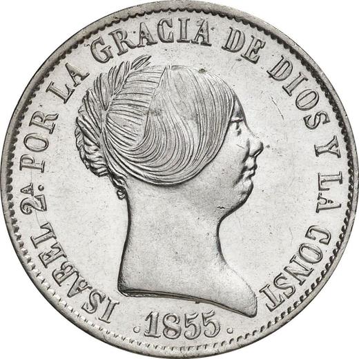 Аверс монеты - 10 реалов 1855 года Восьмиконечные звёзды - цена серебряной монеты - Испания, Изабелла II