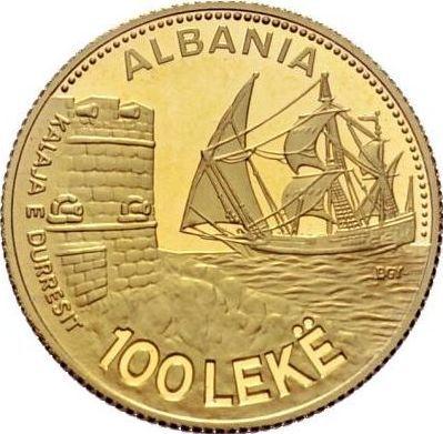 Anverso Pruebas 100 leke 1986 "Puerto de Durrës" - valor de la moneda de oro - Albania, República Popular