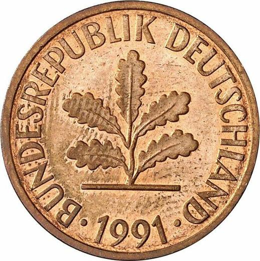 Реверс монеты - 2 пфеннига 1991 года F - цена  монеты - Германия, ФРГ