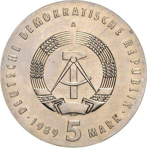 Reverso 5 marcos 1989 A "Ossietzky" - valor de la moneda  - Alemania, República Democrática Alemana (RDA)