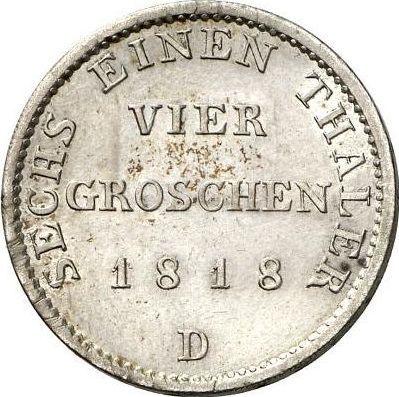 Reverso 1/6 tálero 1818 D "Tipo 1816-1818" - valor de la moneda de plata - Prusia, Federico Guillermo III