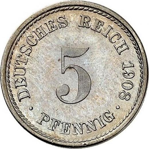 Аверс монеты - 5 пфеннигов 1908 года F "Тип 1890-1915" - цена  монеты - Германия, Германская Империя