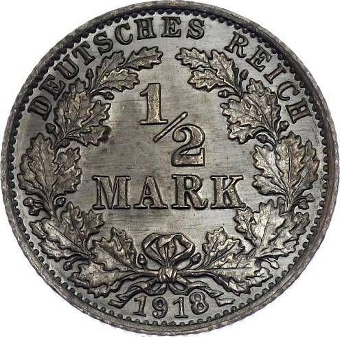 Аверс монеты - 1/2 марки 1918 года G "Тип 1905-1919" - цена серебряной монеты - Германия, Германская Империя