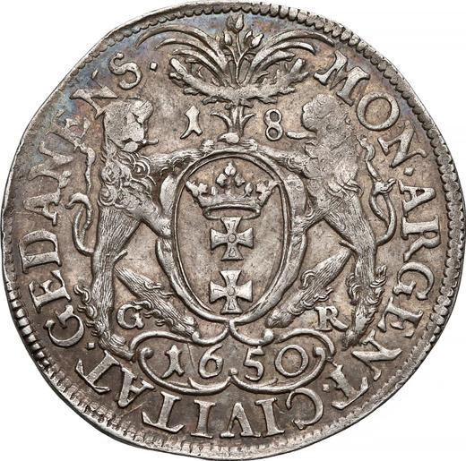 Reverso Ort (18 groszy) 1650 GR "Gdańsk" - valor de la moneda de plata - Polonia, Juan II Casimiro